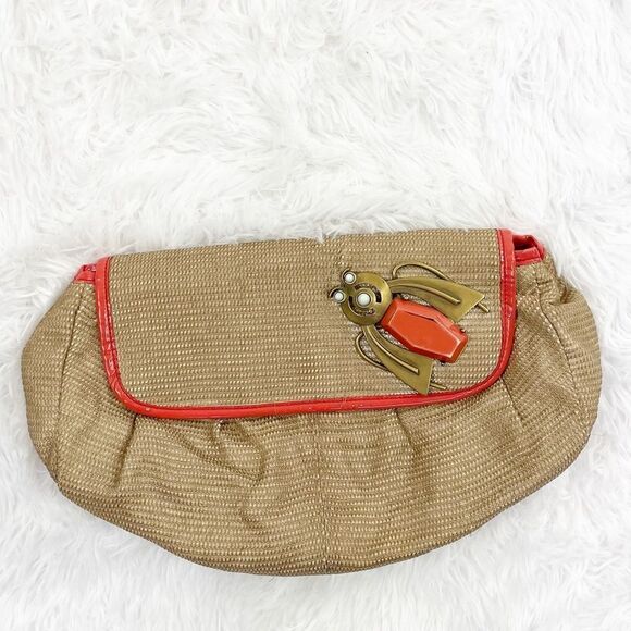 Stella McCartney Jeweled Beetle Basketweave Clutch Purse - Picture 1 of 9